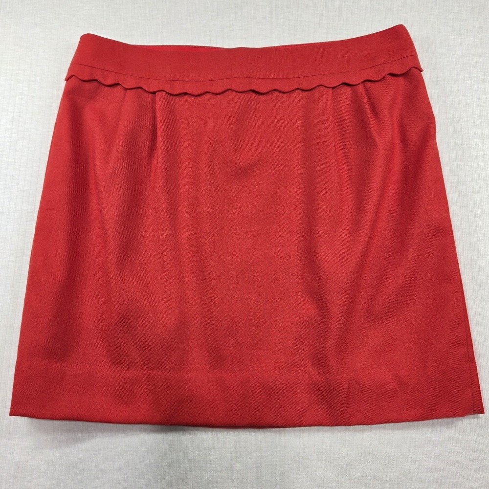 J.Crew Red Wool Blend Scalloped Waist Mini A-Line Skirt Size‎ 10 Preppy Classic